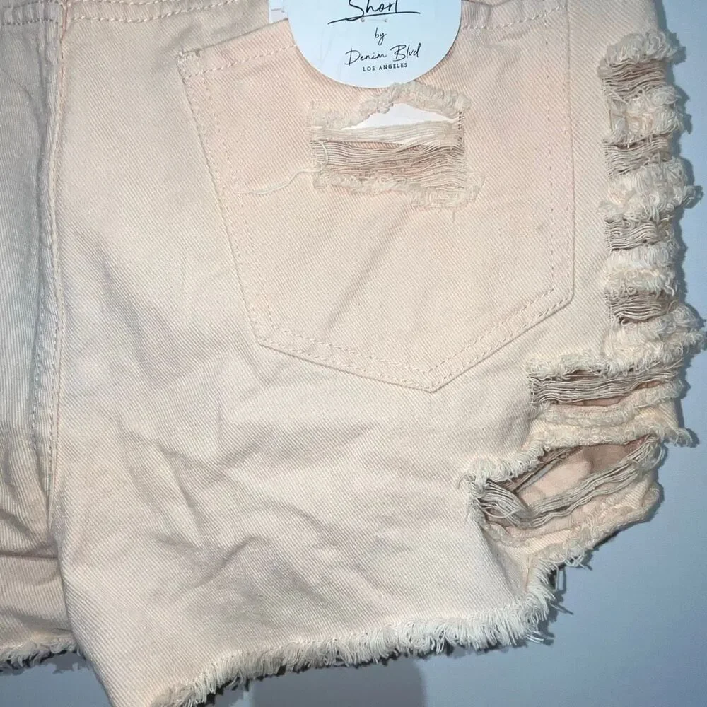 Denim Blvd Los Angeles Womens Light Pink Distressed Frayed Jean Shorts Large NWT